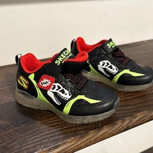 Skechers Kids Black and Green Dino Sneakers